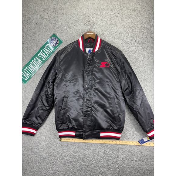 Starter Retro Satin Varsity Bomber Jacket Mens Medium Black Red $225 NWT NEW M - Picture 1 of 10